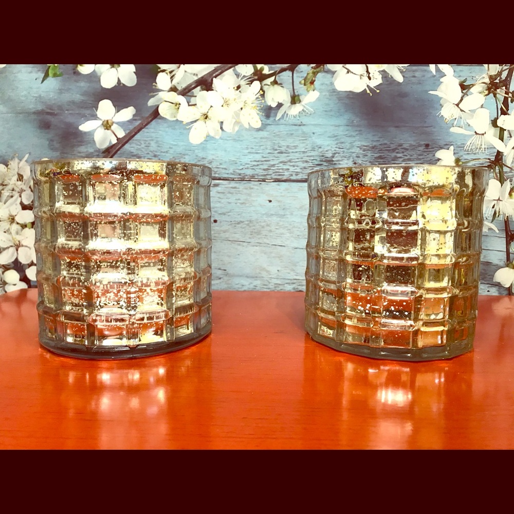 Faceted Mercury Glass Hurricanes